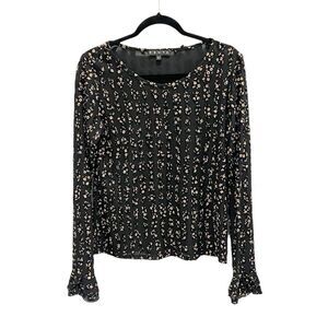 PENTA Chic Floral Print Lined Blouse in Black Fairy Bell Sleeves Women’s Large